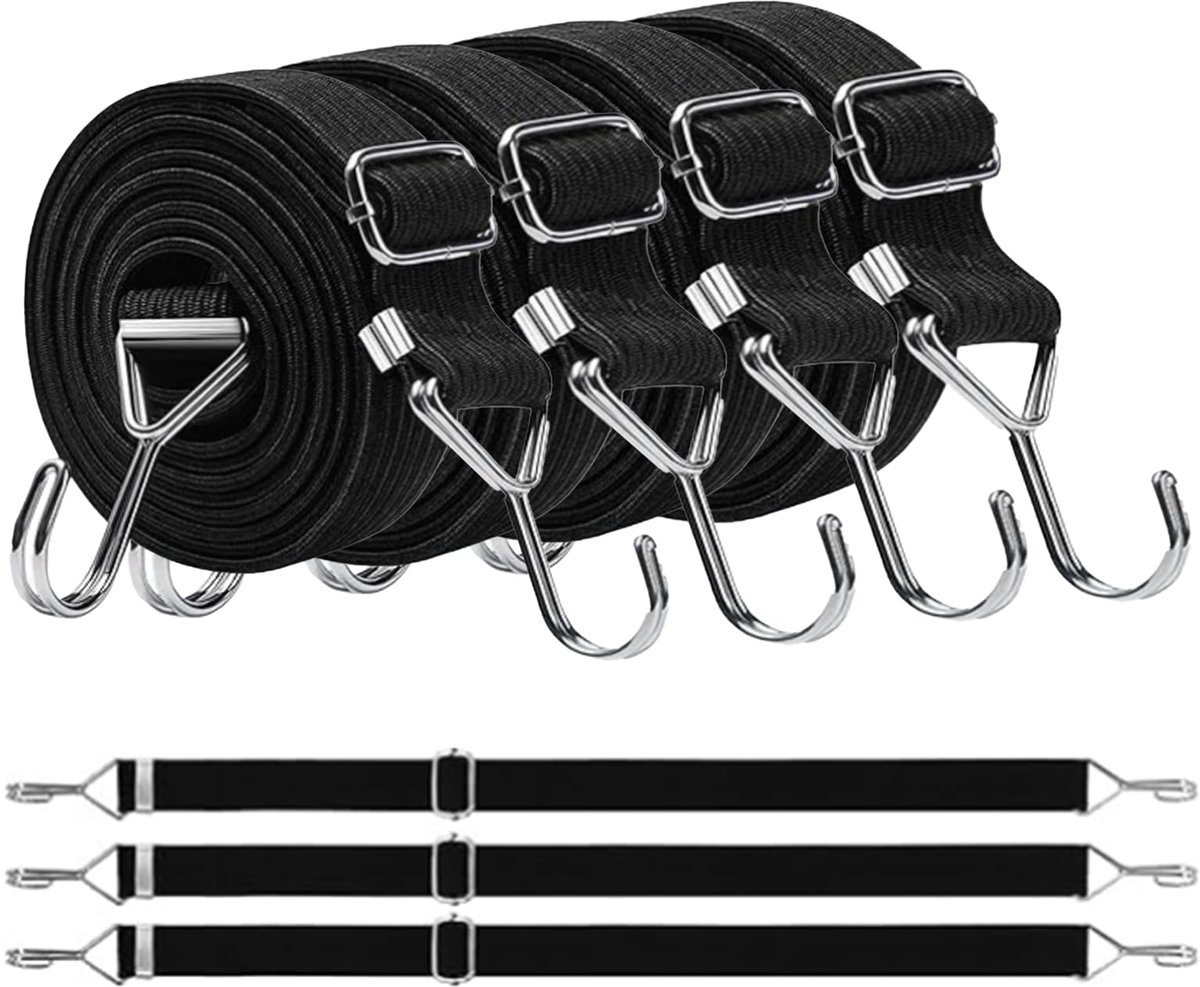 Ibenzoa® Extra Sterke Verstelbare Spanelastieken met Haken voor Veilige Bevestiging van Bagage en Meer - 4 stuks Set
