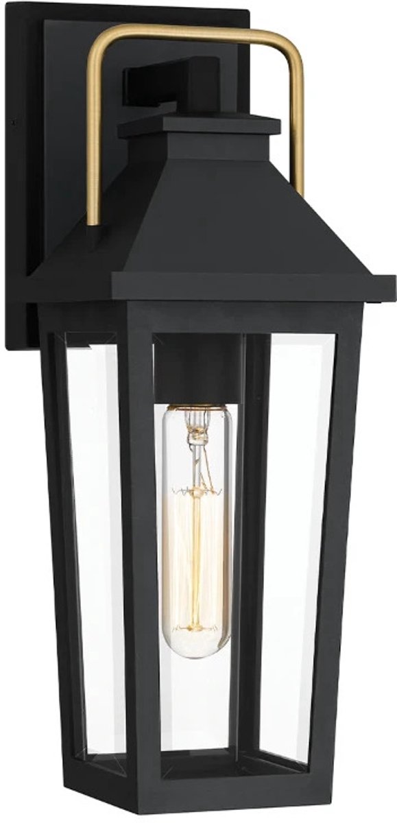 Quoizel LED Wand Buitenlamp Buckley | 1X E27 Max 40W | Matt Black & Brass Accent
