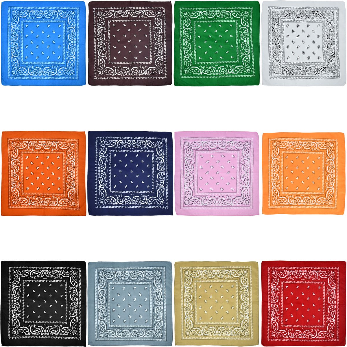 Somstyle Bandana Set - 12 Stuks - Katoenen Hoofdband - 54 x 54 CM - Multicolor