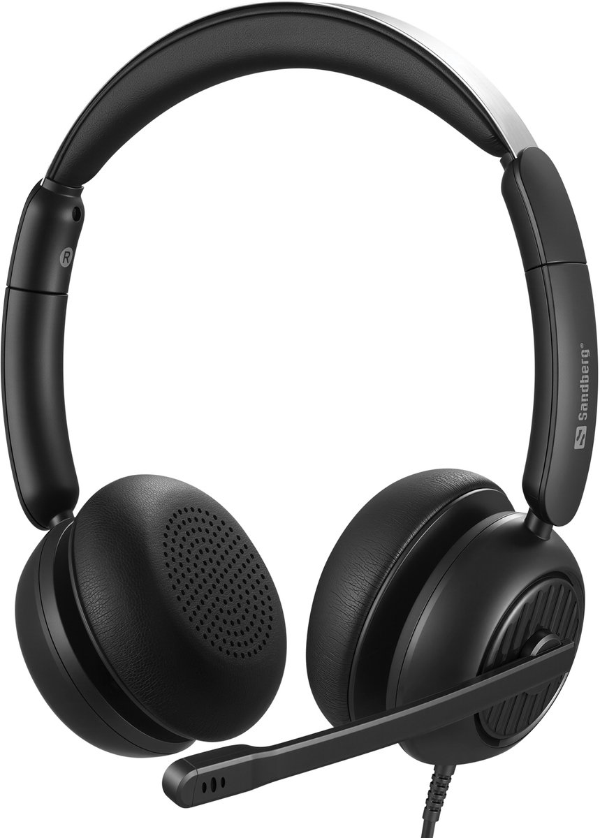 Sandberg 126-54 hoofdtelefoon/headset Bedraad Hoofdband Kantoor/callcenter USB Type-C / USB Type-A Zwart
