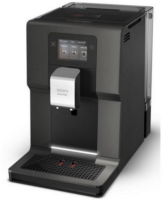 Zwarte Krups Intuition volautomaat met touchscreen.