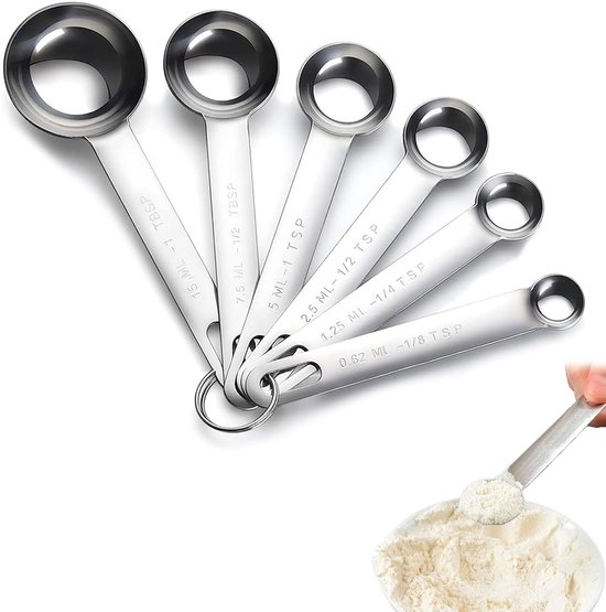 MasterClass rechthoekige roestvrijstalen maatlepels (set van 6), zilver