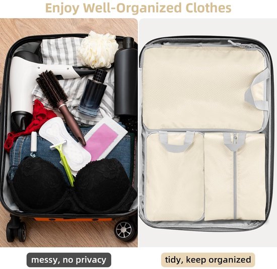 7-delige set reisorganisator opbergzakken koffer verpakking kubus draagbare bagage kleding ondergoed opbergtas-marineblauw 7 stuks A