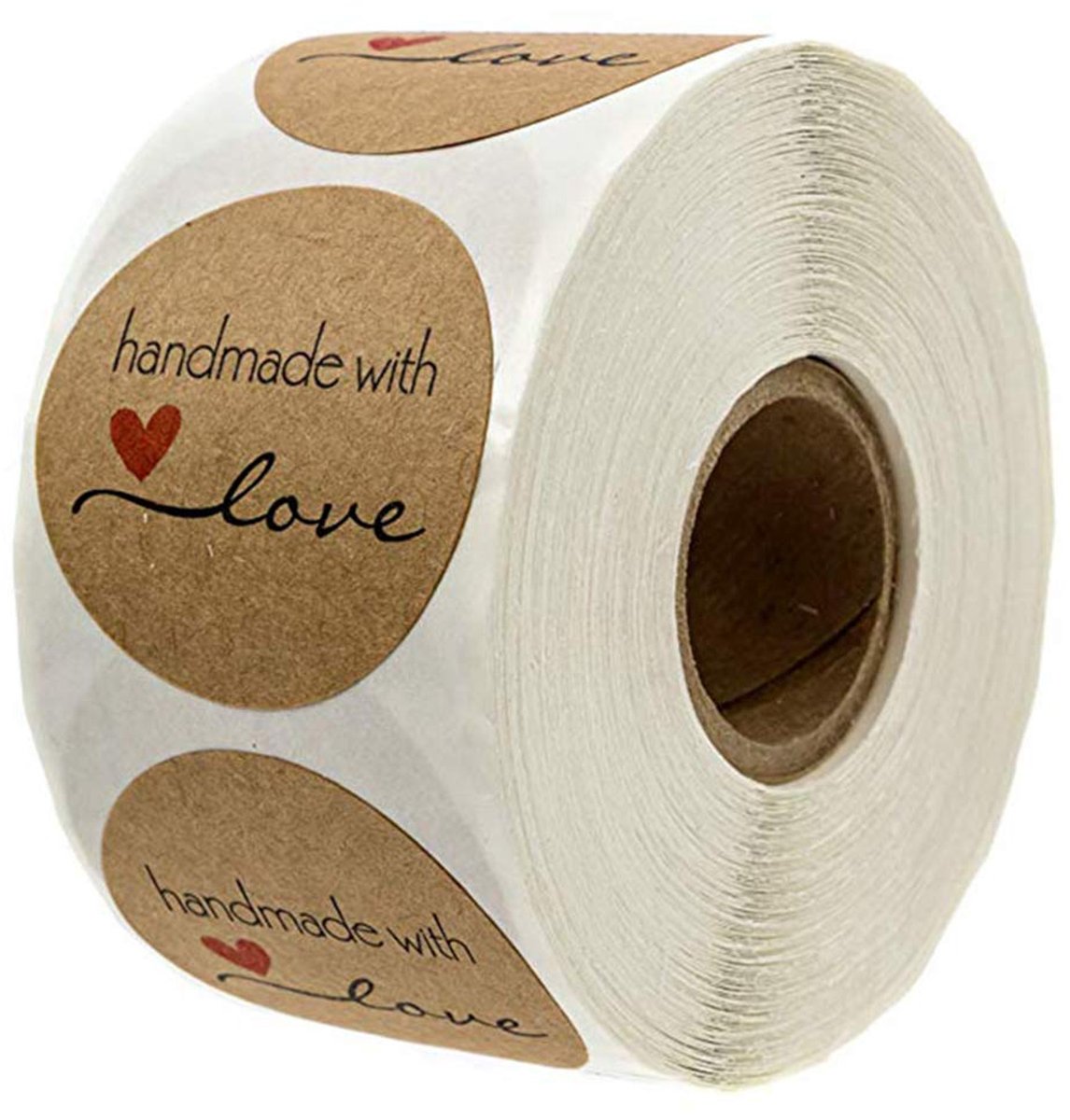 TRANKIELO® - 500 Stuks Zelfklevende Bakken Stickers – Handgemaakt met Liefde – Ronde Vorm – Kraft Papier – Decoratieve Labels voor Geschenken