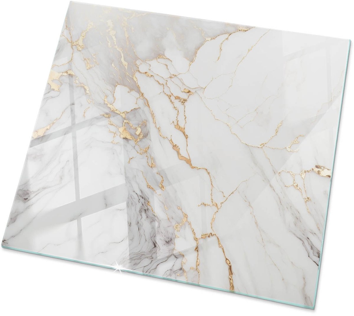 TULUP Tafelblad Glas - Elegant Geaderd Marmer Gehard Glas - 60 cm x 60 cm - Wit Glazen Tafelblad - Vierkant Tafelblad Glas - Glazen Tafelblad Geschikt voor de Keukentafel - Glasplaat Tafel Wit Elegant Geaderd Marmer