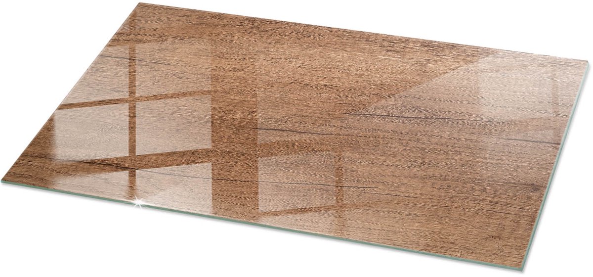 Tulup Tafelblad Glas - Natuurlijk Houtpatroon Glazen Plaat - 100 cm x 50 cm - Bruin Glasplaat Tafel - Rechthoekig Tafelblad Glas - Gehard Glazen Tafelblad Voor de Eettafel in de Eetkamer - Gehard Glas