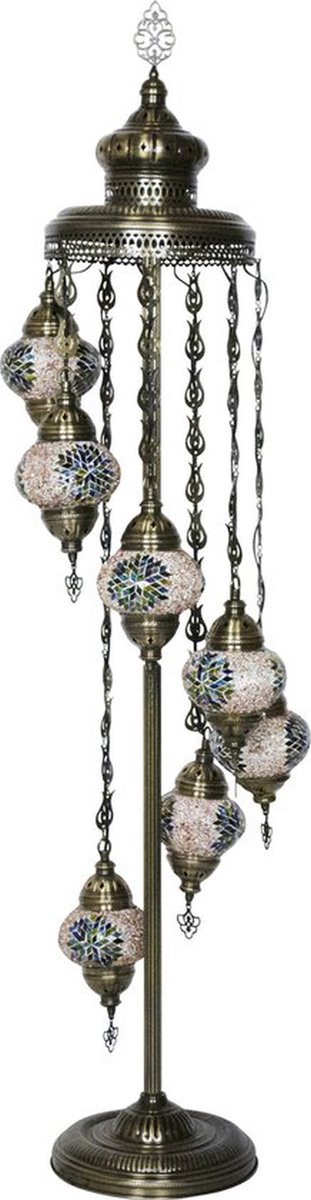 Oosterse mozaiek vloerlamp - hoogte 156cm - E14 fitting - koperkleurig - handgemaakt
