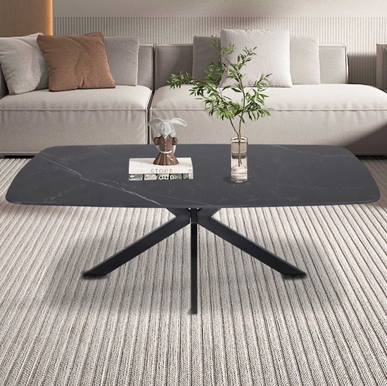 Table basse Helios | 130 x 70 x 45 cm | Noir - Rousseau - Tables basses ovales - Noir - Pierre - Tables basses ovales