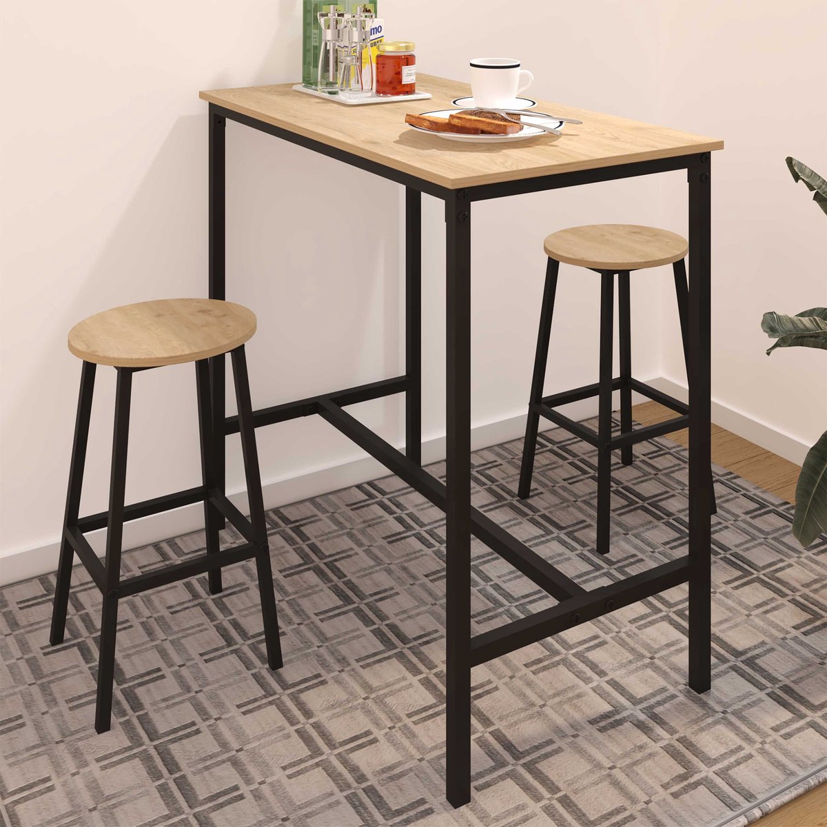 Bartafel Reinhold - Met Twee Barkrukken - Eikdecor/zwart