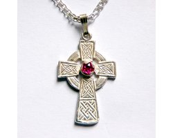 Hetty'S - Keltisch kruis - echt zilver - rode ster robijn - verstelbaar 925 zilver collier -
