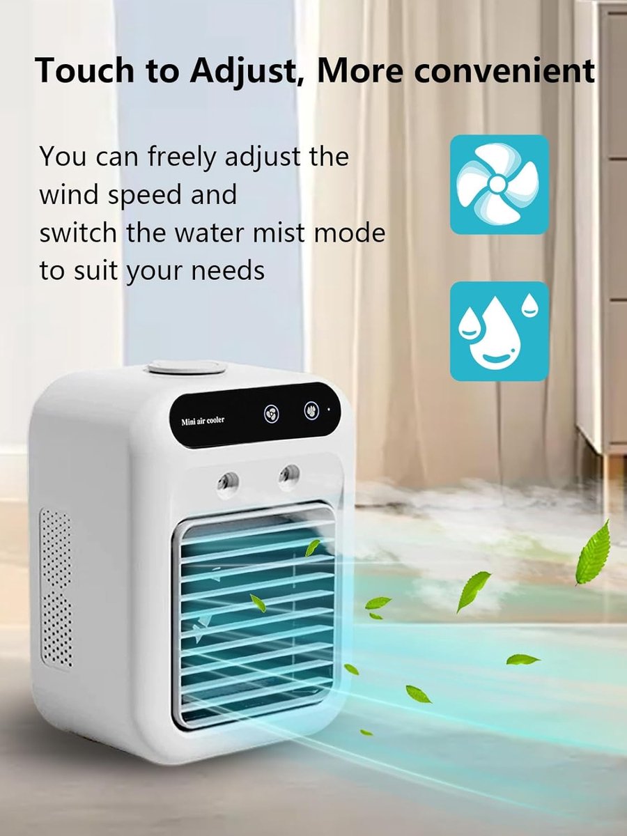 Mini airco - Kleine airco - 1800mAh Draagbare airconditioner - 25W oplaadbare persoonlijke mini airco - met dubbele sproeier en 2 snelheidsinstellingen - voor slaapkamer bureau kantoor en buitengebruik – foto 2