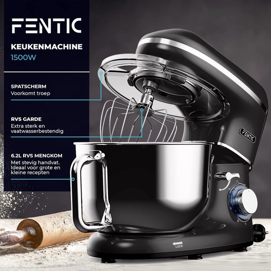 RFWR® Keukenmachine 2000W met RVS Mengkom 6,2L - 6 Snelheden en Pulsefunctie - Mixer met Garde, Deeghaak en Menghaak van RFWR — afbeelding 5