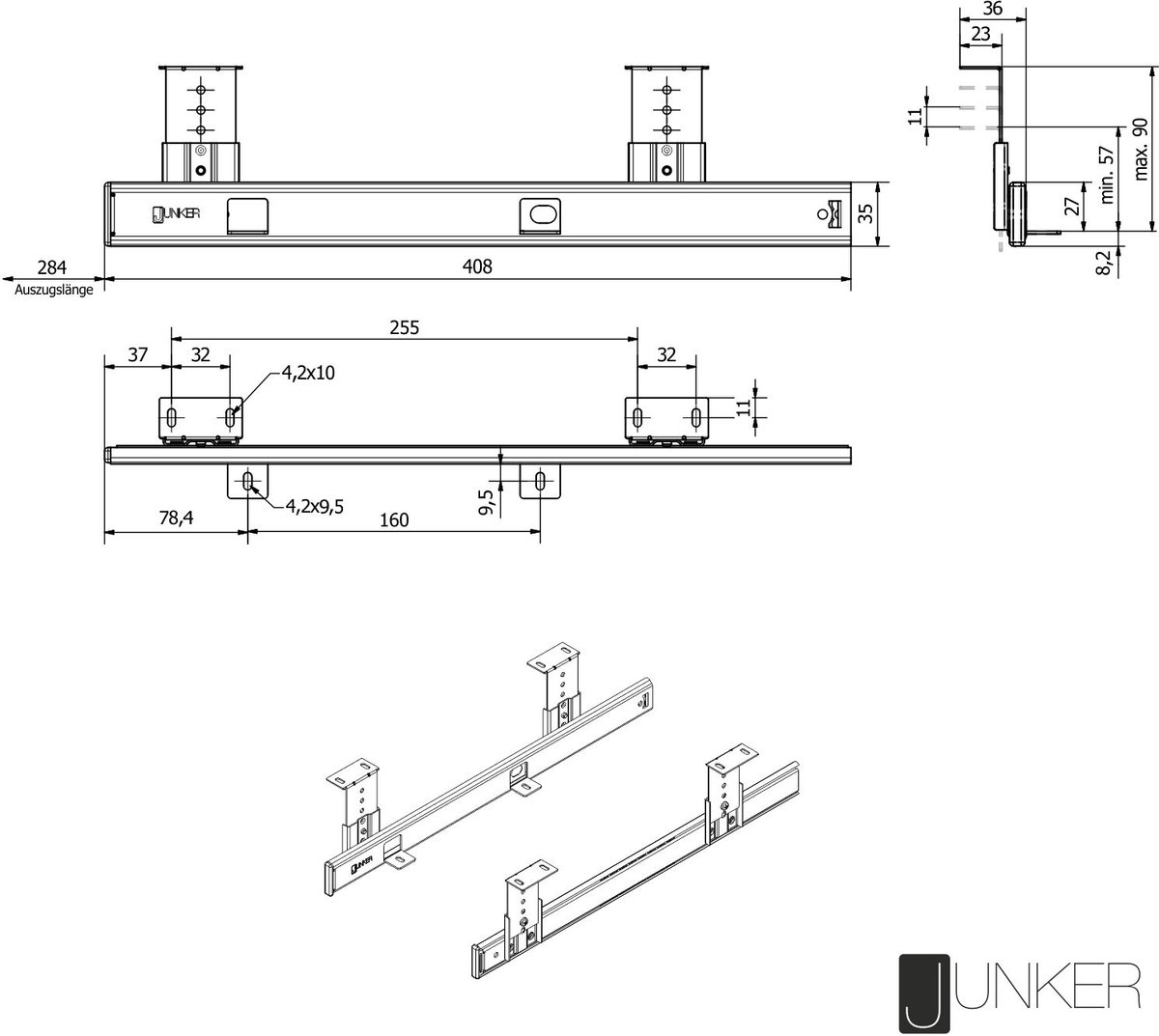 JUNKER Toetsenbordlade KT1-30 400mm, gedeeltelijk uittrekbaar 30kg thumbnail 6
