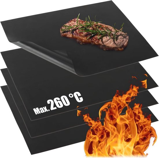 EXTSUD BBQ grillmat, 6 stuks, antiaanbaklaag, 54 x 43 cm, bakmat teflon grillplaat, 0,25 mm, herbruikbare bakpapier, barbecue-accessoires voor Weber Classic Kettle houtskoolgrill 57 cm