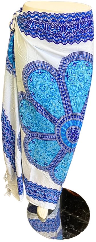 Om Namaste Sarong - Blauwe Bloem op Wit
