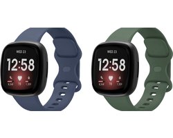 Strap-it bundel van 2 siliconen banden - Geschikt voor Fibit Versa 3 / Fitbit Versa 4 / Fitbit Sense / Fitbit Sense 2 - Siliconen horlogebandje - sportbandje - Maat L - Donkerblauw & Donkergroen