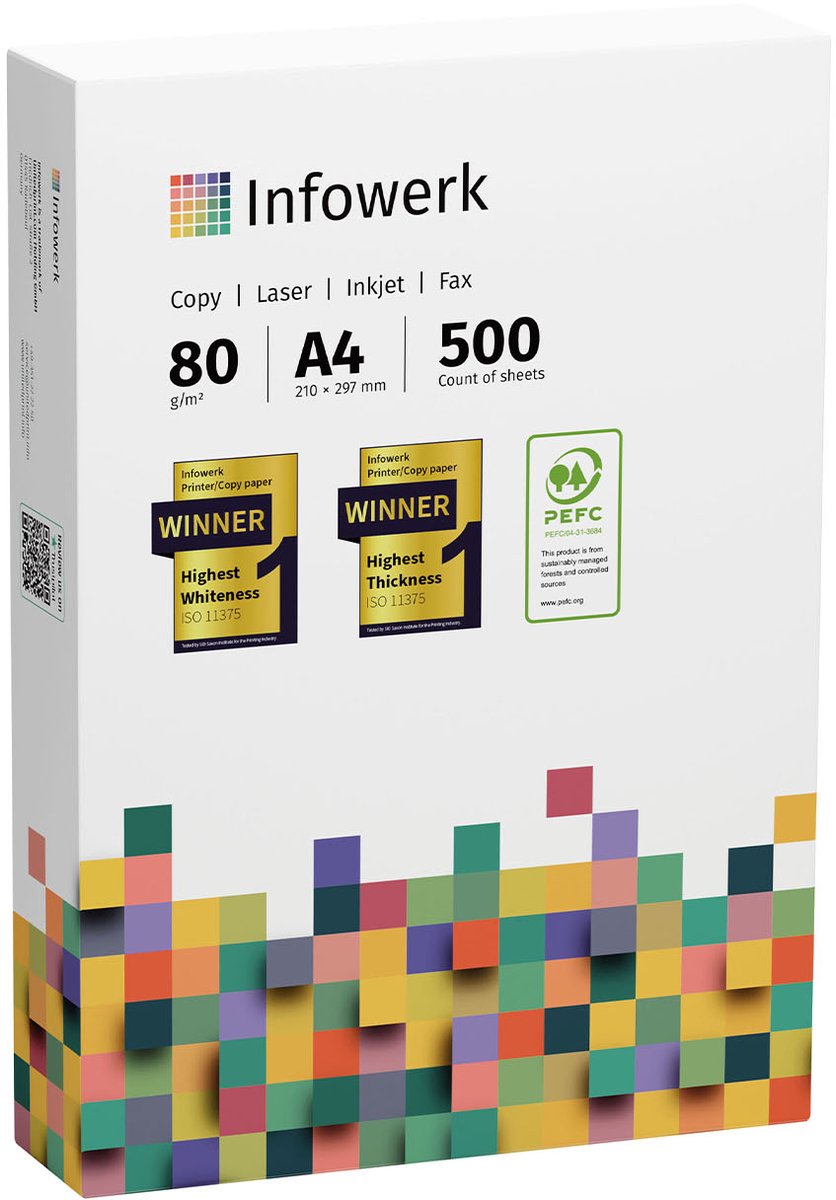 NIEUW: Infowerk Printerpapier Kopieerpapier 500 Vel 1 x 500 A4 Premium Extra Wit CIE 160 Testwinnaar PEFC-gecertificeerd