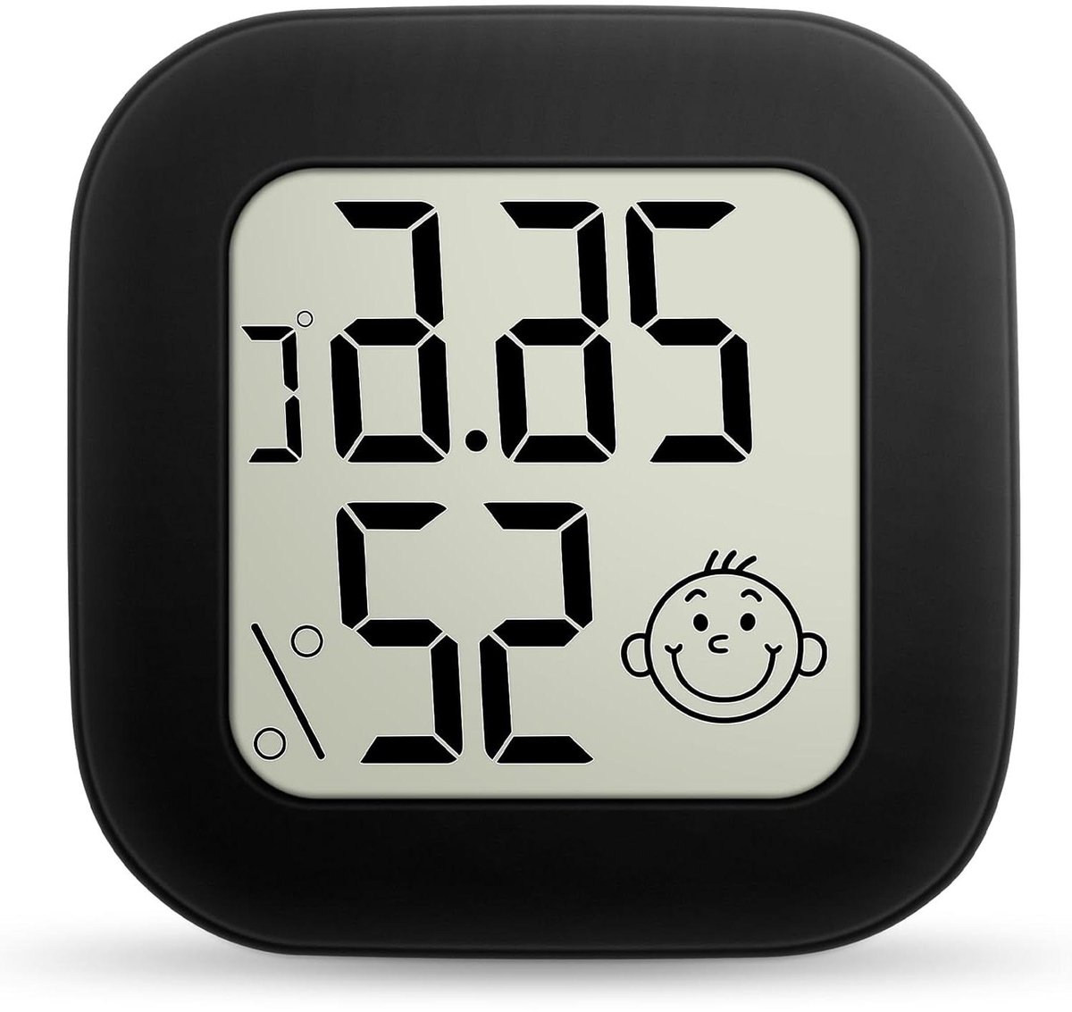 Allecto Plus - Digitale thermometer en hygrometer voor huis en kantoor - Grote LCD temperatuur- en vochtigheidsmonitor met emoji-thermometer - 1 stuks - Zwart