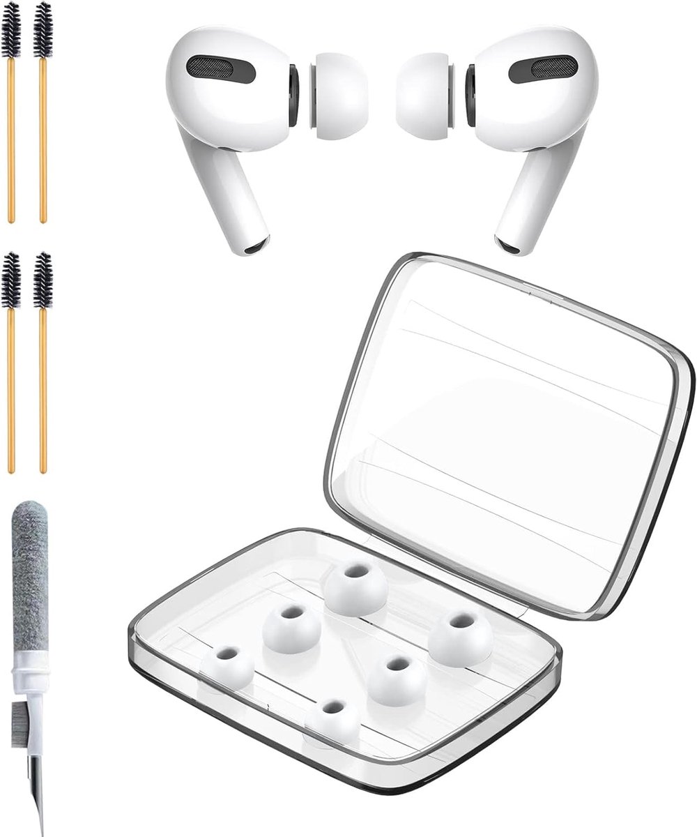 3 paar reserveoordopjes met reinigingsset - antislip siliconen oordopjes voor AirPods Pro en Pro 2 - draagbare opbergdoos - maat S/M/L