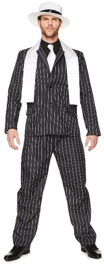 Karnival Costumes Verkleedpak Gangster Heren Carnavalskleding Heren Carnaval - Polyester - Zwart - Maat M - 4-Delig Broek/Jas/sjaal/Hoed
