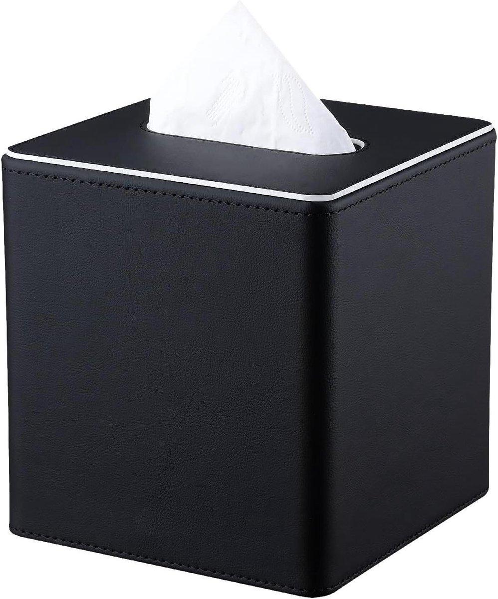Allecto Premium - Decoratieve Tissue Box Houder voor Thuis Kantoor Auto - Stijlvolle Tissuedoos van PU-leer - Zwart vierkant - Praktisch en Elegant Toevoeging