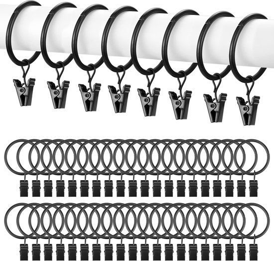 50 stuks gordijnringen met clips, roestvrije metalen gordijnring, 38 mm diameter hanger ringhaak clip voor het vasthouden van zware gordijnen staaf set en draperen - goud