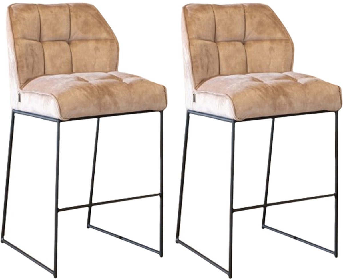 Bronx71® Velvet barkruk Janna taupe 82 cm - Barkrukken set van 2 - barstoel