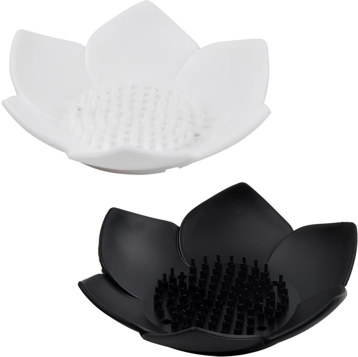 Ibenzoa® Zeepbakje met Afvoer - 2-delig Lotusbloem Design, Zwart & Wit