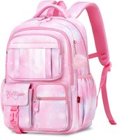 Schooltas meisjes rugzak school meisjes, schoolrugzak voor meisjes van de 1e tot 4e klas, ademend waterafstotend nylon kinderschooltas, 1433# Roze