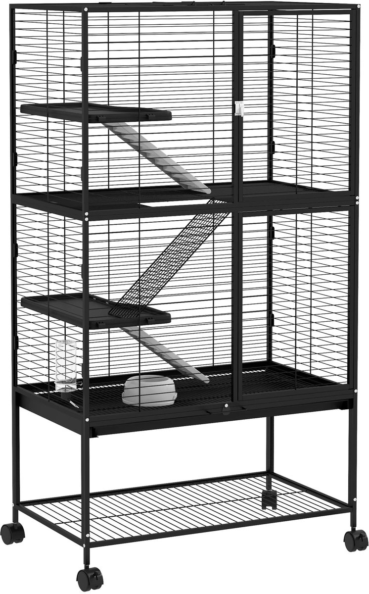 Dierenkooi voor Kleine Huisdieren – Fretkooi – Chinchillakooi – Kooi met Meerdere Niveaus – Kleine Dieren Kooi – Ruim Ontwerp 78×45,5×136 cm – Stevige Stalen Constructie