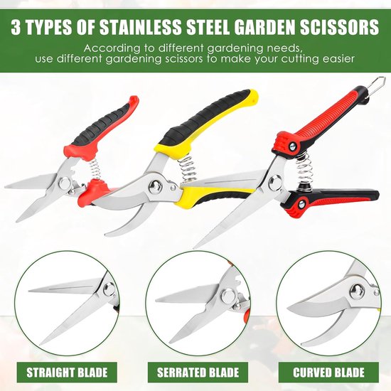 Garden Shears 3 Pieces Pruning Shears and Tree Scissors Set, Professional Plant Shears, Sharp Rose Shears, Bypass Pruning Shears for Planting, Gardening, Trimming, Garden Tools van Merkloos	 — afbeelding 4