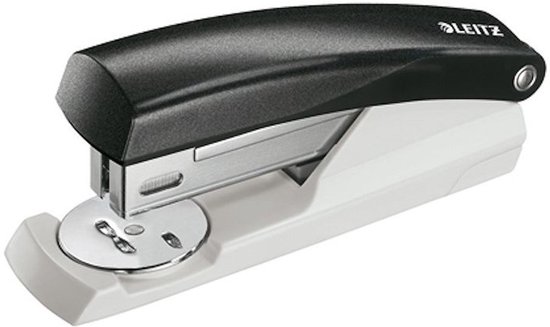 Zwarte en grijze Leitz nietmachine.