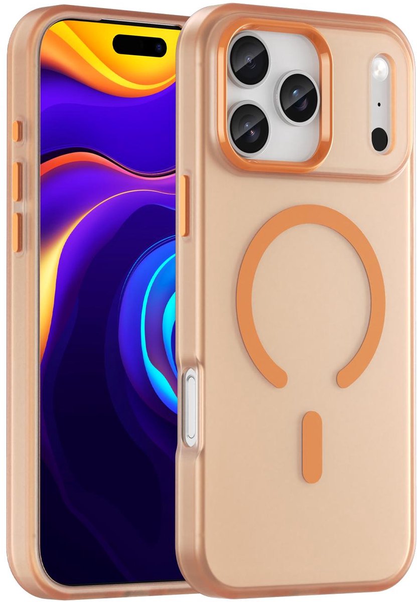 Mobigear Hoesje geschikt voor Apple iPhone 17 Pro Max MagSafe Telefoonhoesje Hardcase | Mobigear Shockproof Backcover | Geschikt voor MagSafe | Geschikt voor Draadloos Opladen met Magnetische Ring | Geschikt voor MagSafe Case - Oranje