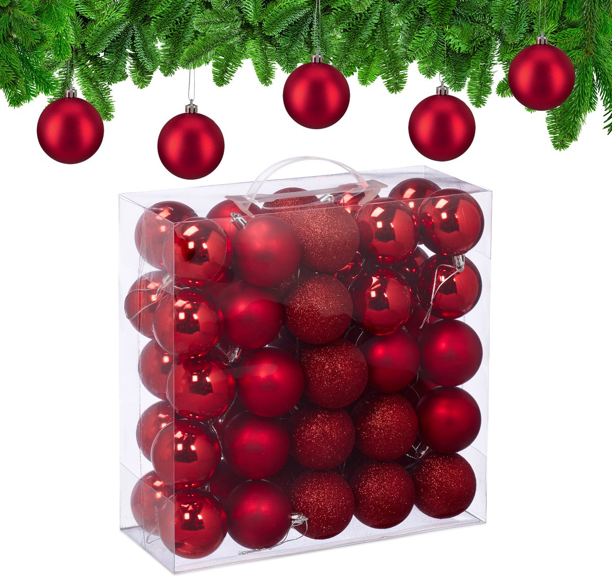 kerstballen set van 50 - Ø 6 cm - kunststof - onbreekbaar - rood