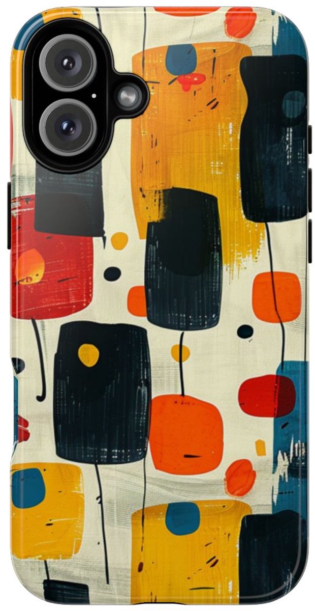 Mid-Century Abstract Geometrisch Patroon – Telefoonhoesje Geschikt voor iPhone 16 Plus