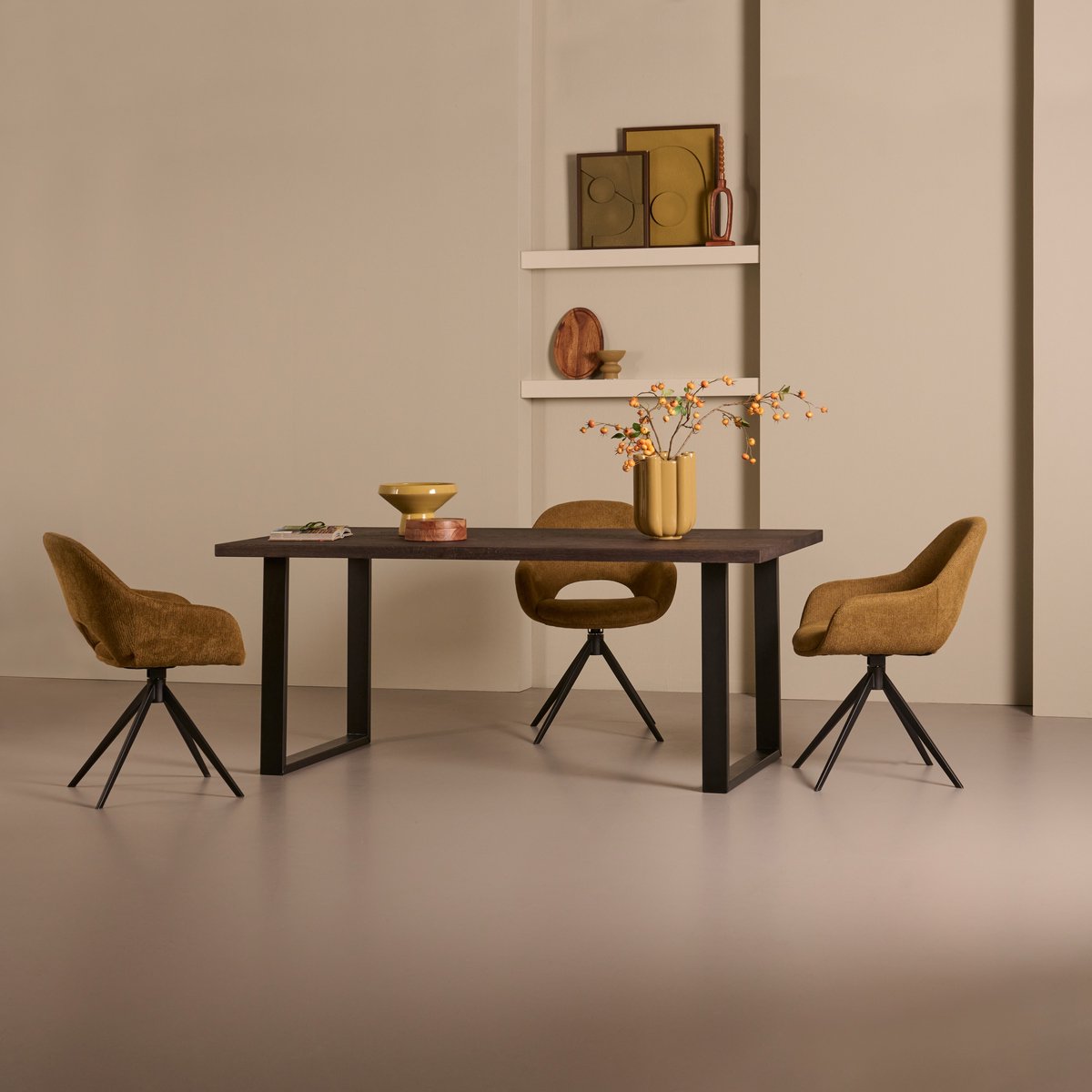 Eetkamerstoel Liperi - Stof - Oker - 58 x 83 x 62 cm (BxHxD)