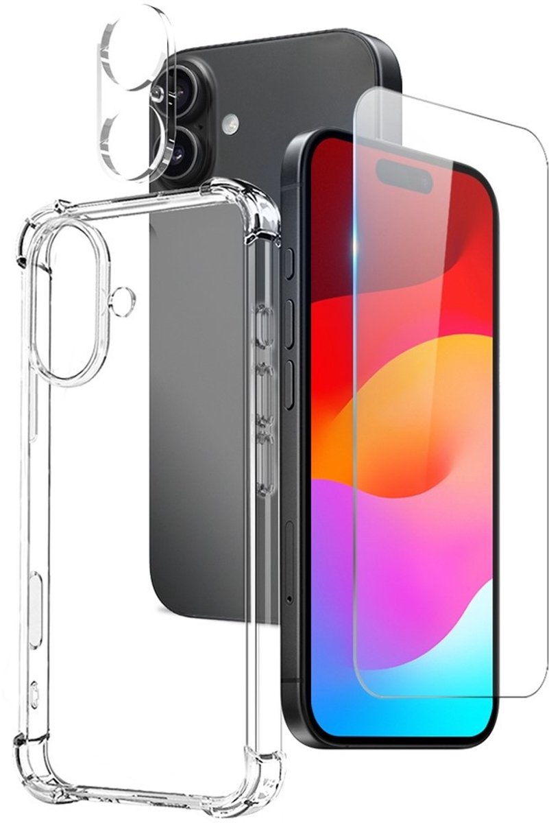 NORTHJO Hoesje - Geschikt voor iPhone 17 Hoesje - NORTHJO 3-in-1 CombiDeal - Transparant TPU Hoesje met Glazen Screen Protector en Lens Protector - Transparant