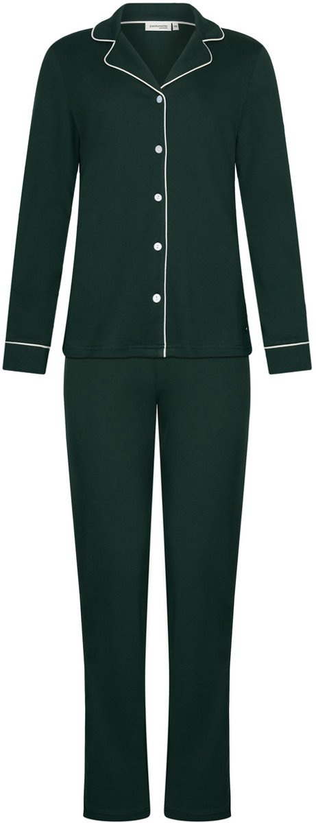 Pastunette Premium - Pyjama - Emerald - Katoen - Interlock - Donkergroen - Doorknoop