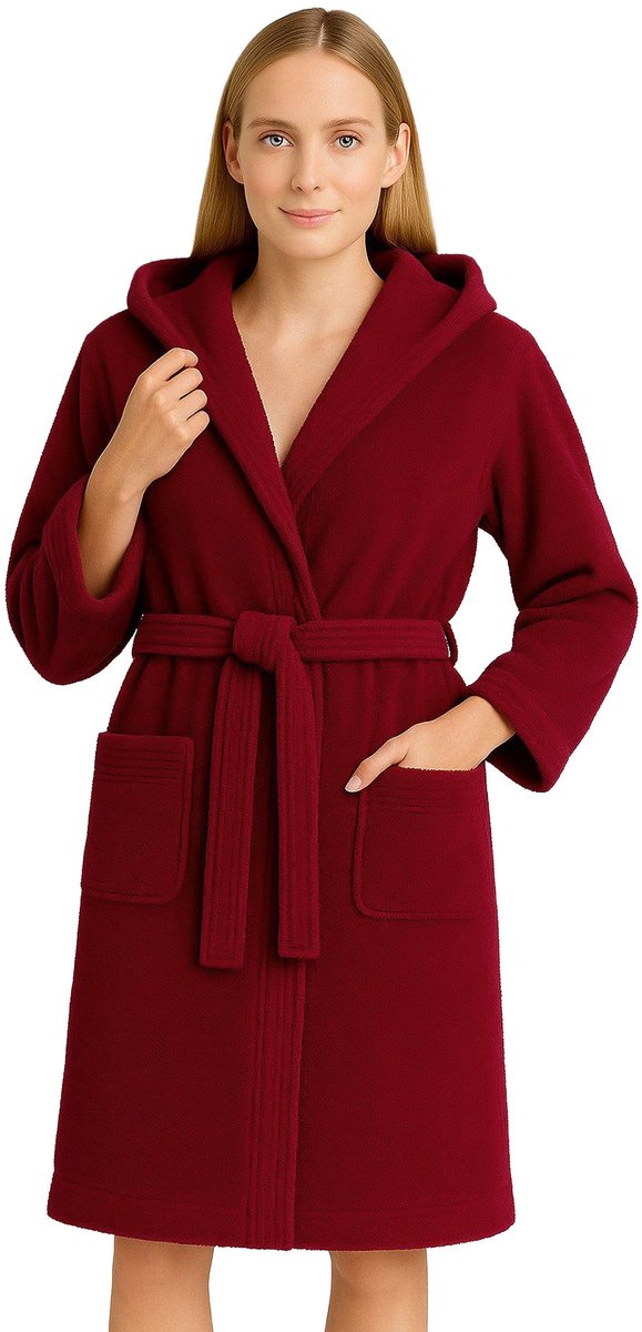 Barbons Badjas Dames - Katoen met Capuchon - Oekotex - Wijnrood - L