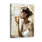 WALLARENA - Peinture sur toile - 100x70 cm - tableau d'une femme avec du vin, parfait pour le salon ou la chambre