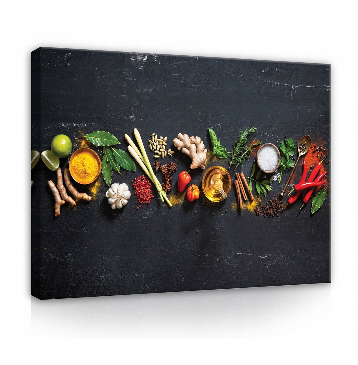 WALLARENA Canvas schilderij - 60x40 cm - kruiden en specerijen voor de keuken aan de muur multikleurig