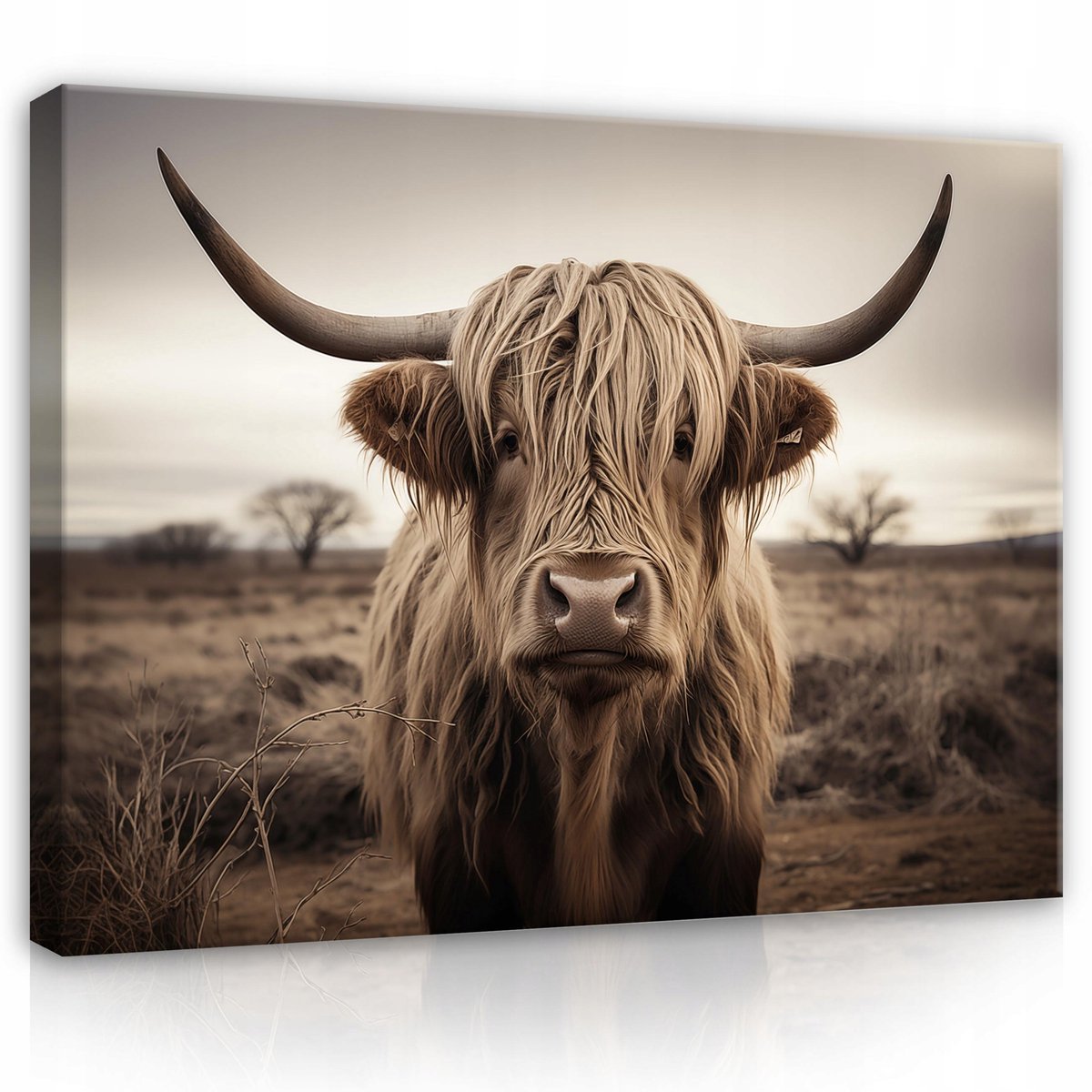 WALLARENA Canvas schilderij - 60x40 cm - moderne Schotse koe muurdecoratie voor slaapkamer en woonkamer multikleurig
