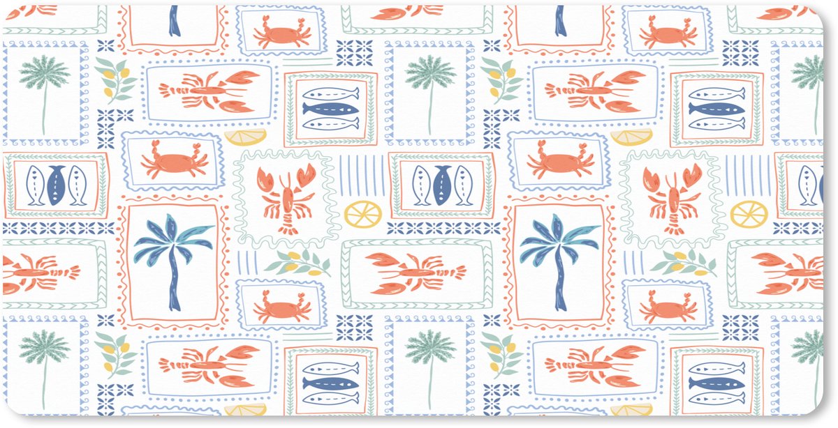 Muismat XXL 120x60 cm - Bureau onderlegger - Bureau mat Italiaans - Zee - Sfeer - Krab - Multi - Bureaumat - Gaming mousepad xl - Bureaulegger groot - Computer deskmat