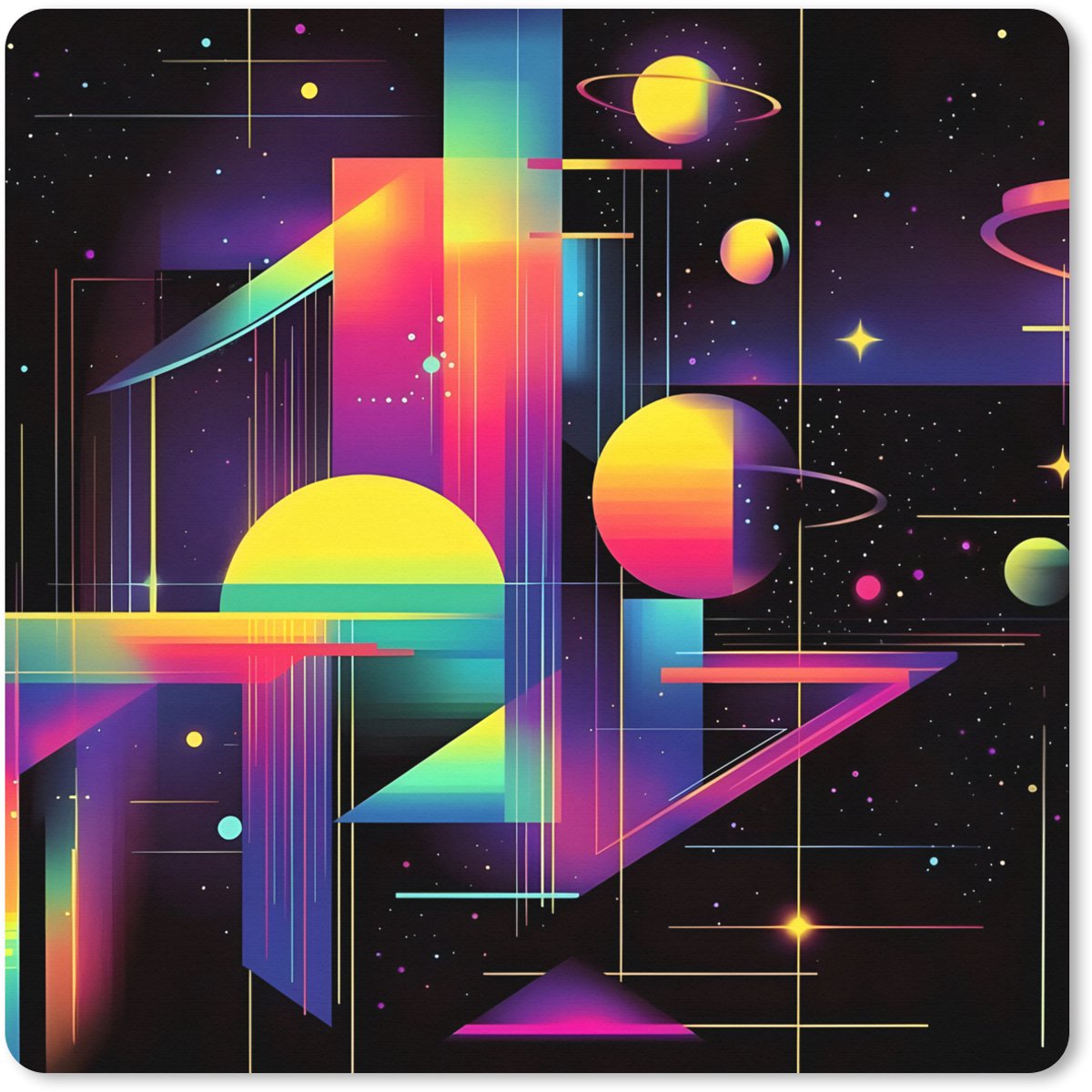Muismat XXL 40x40 cm - Bureau onderlegger - Bureau mat Abstract - Vormen - Kleurrijk - Lijnen - Bureaumat - Gaming mousepad xl - Bureaulegger groot - Computer deskmat