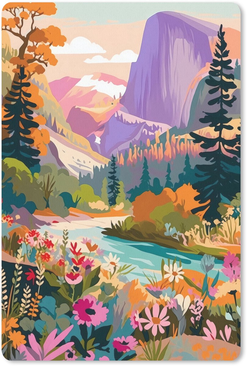 Muismat 18x27 cm - Mousepad Rivier - Vallei vol bloemen - Levendig - Muismatten