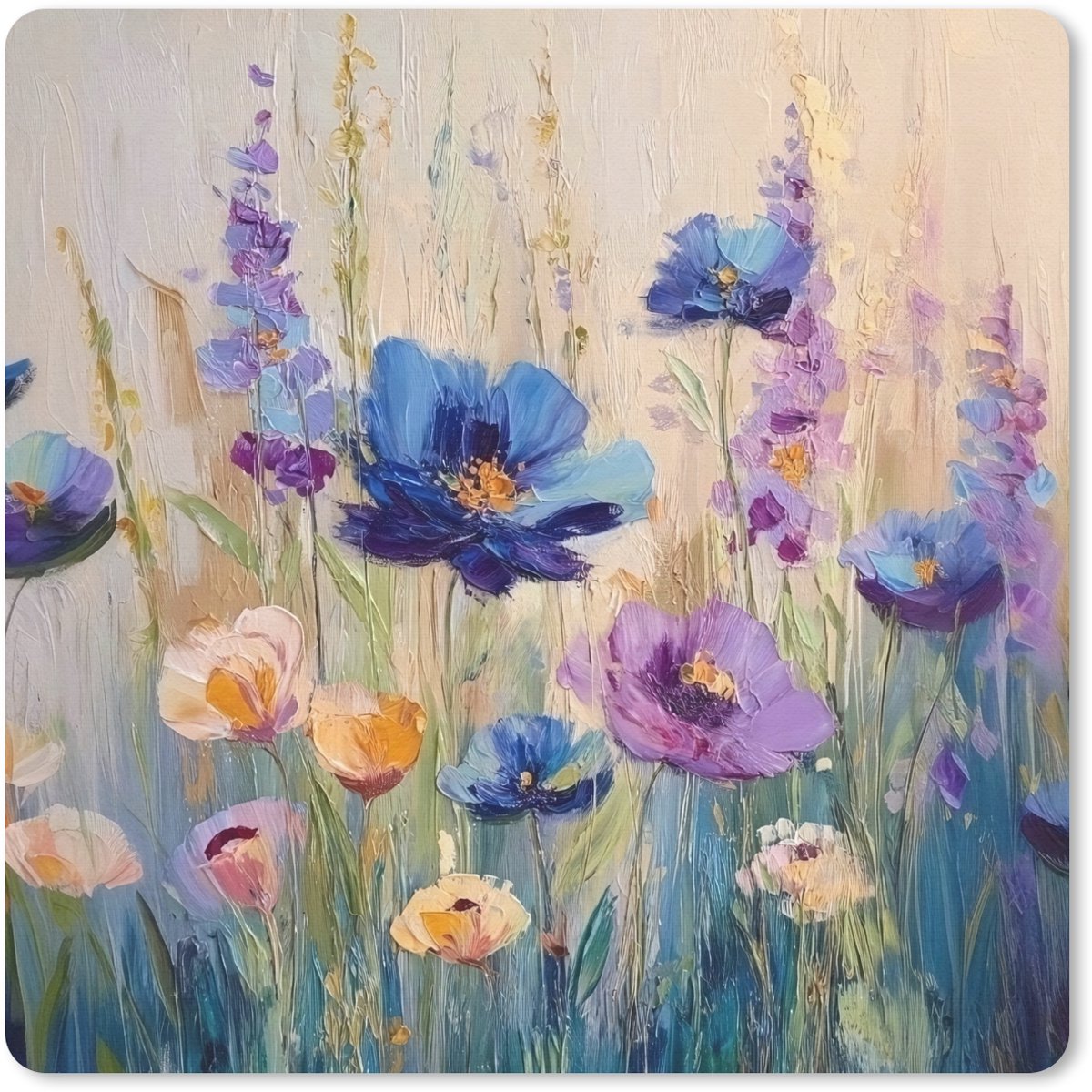 Muismat 30x30 cm - Mousepad Zomers - Wilde bloemen - Penseelstreken - Muismatten