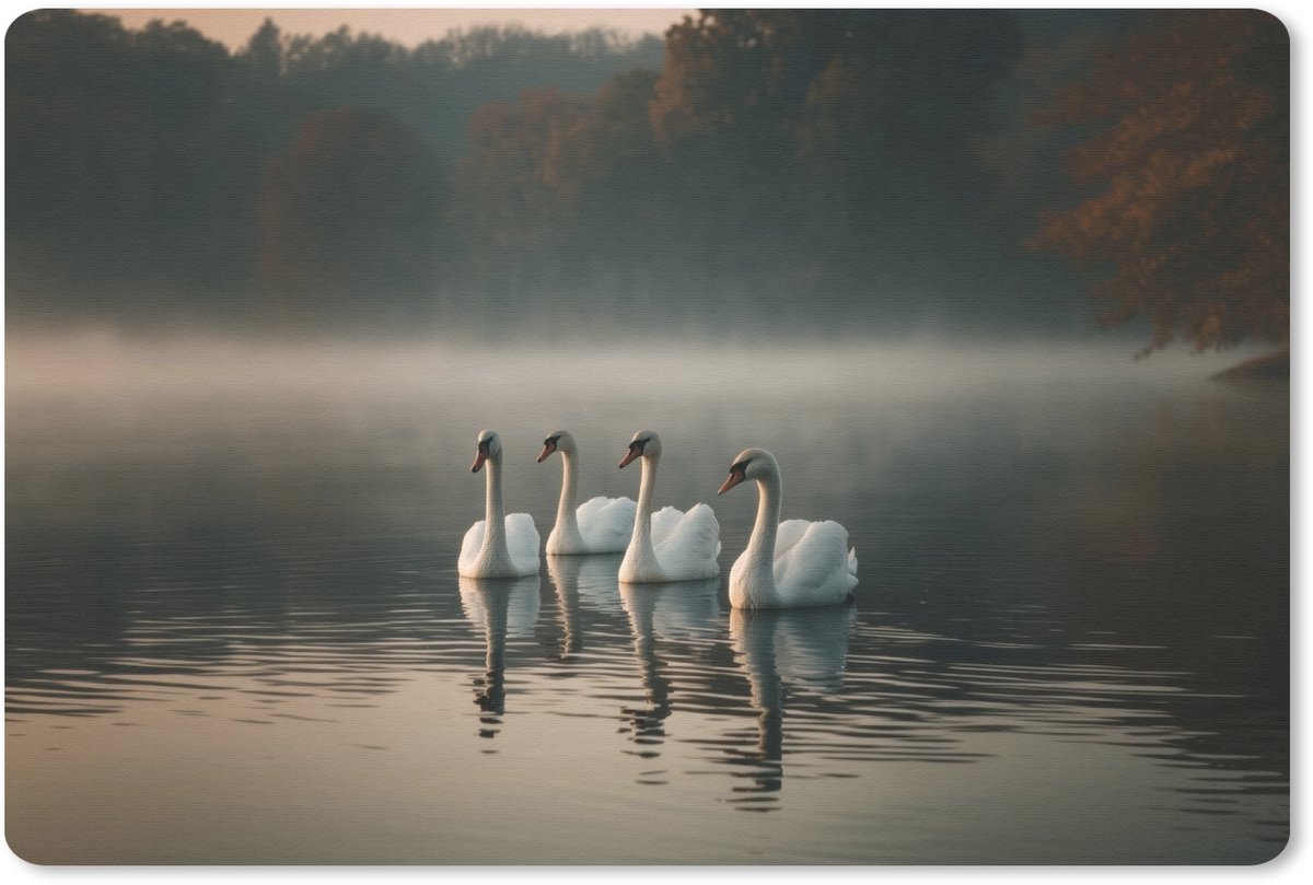 Muismat 27x18 cm - Mousepad Zwanen - Wit - Water - Mist - Muismatten