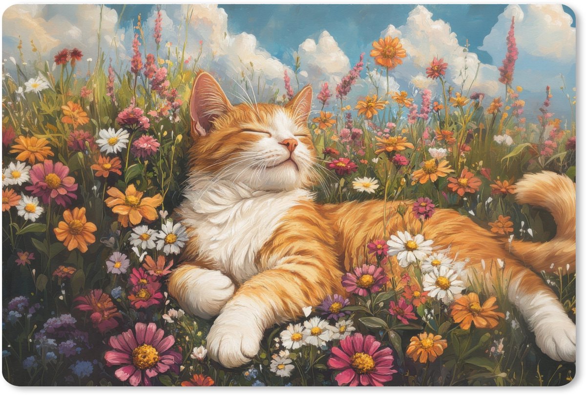 Muismat XXL 90x60 cm - Bureau onderlegger - Bureau mat Kat - Bloemen - Ontspannen - Bureaumat - Gaming mousepad xl - Bureaulegger groot - Computer deskmat