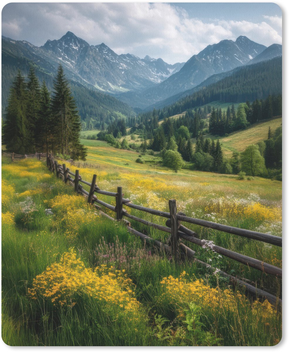 Muismat 19x23 cm - Mousepad Veld - Hek - Bergen - Bloemen - Muismatten