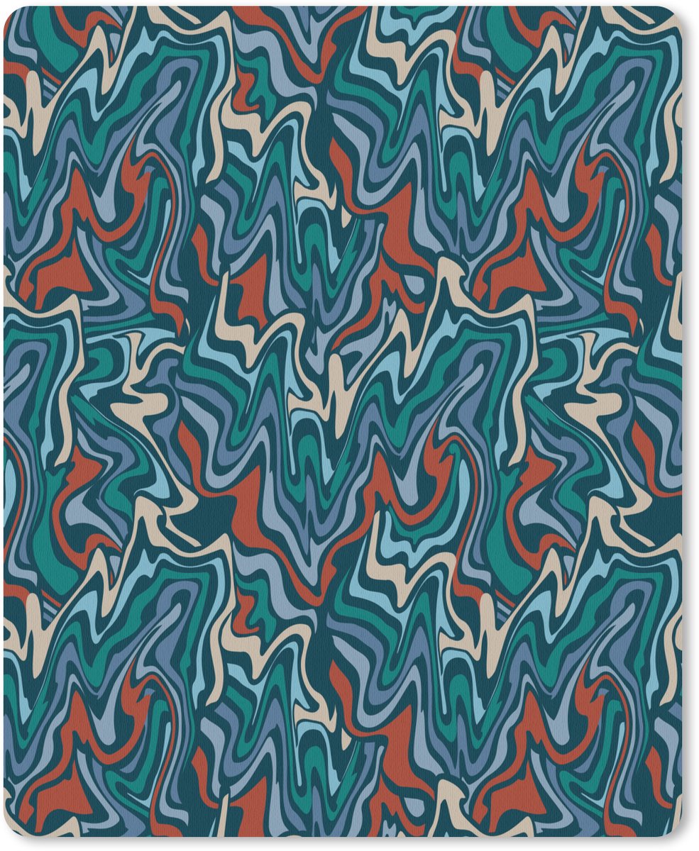 Muismat 19x23 cm - Mousepad Golven - Retro - Blauw - Patroon - Muismatten